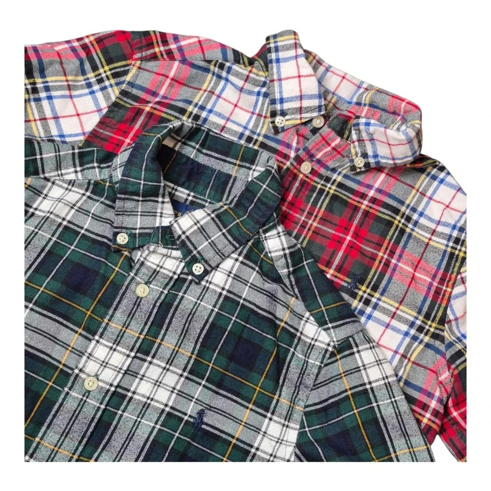 Ralph Lauren Boys 7 Performance Flannel Shirts Plaid Button Down Lot of 2
